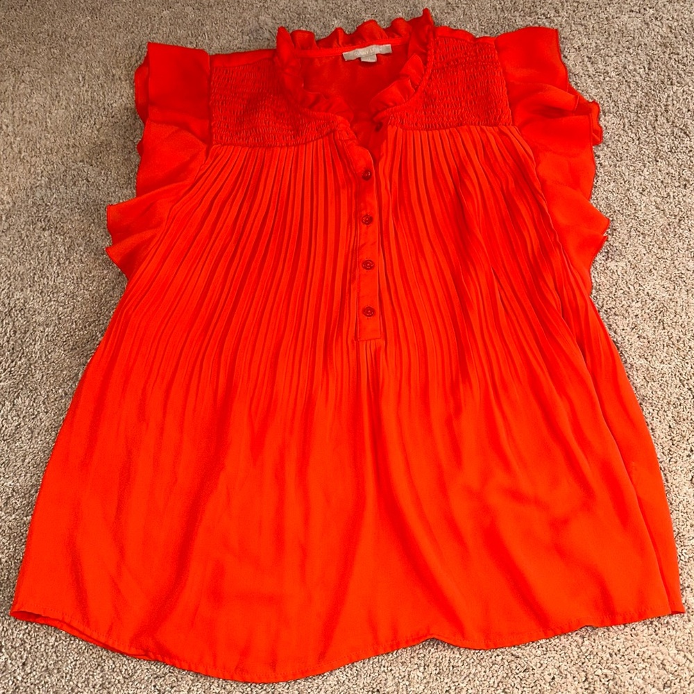 Sunny Leigh Bright Orange Ruffle Blouse. Size M